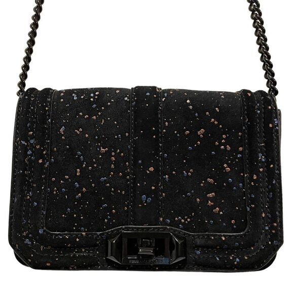 Rebecca Minkoff Black Suede Crossbody Bag with Cobalt Blue & Rose Gold Splatter - Picture 5 of 12